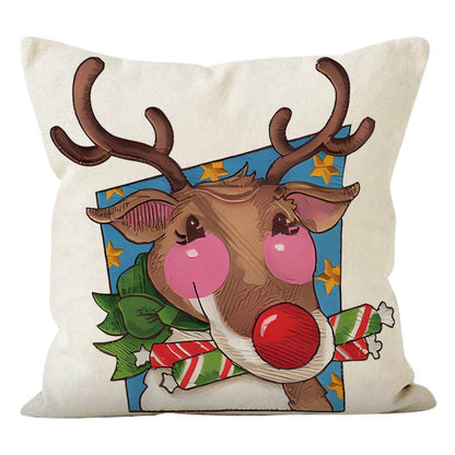 Christmas reindeer print pillow cover linen pillowcase home holiday sofa decoration - MarvelouStoree