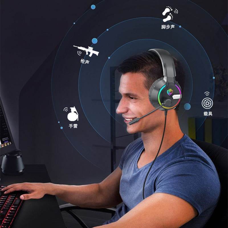 Head mounted gaming headset Soulbytes S19 wired RGB computer headset anchor gaming headset - MarvelouStoree