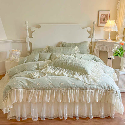 Cotton padded bed skirt with princess style pure cotton lace lace bed sheet and duvet cover