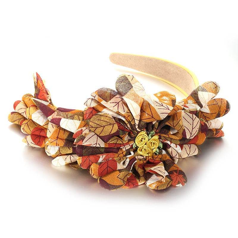 Fashionable leaf pattern fabric oversized flower headband - MarvelouStoree