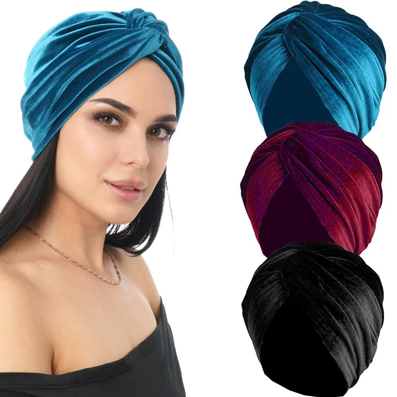 Women Velvet Turban Hat Headband Muslim Hijab Caps Female Soft Bandana Headband Hijabs Head Wrap Hair Accessories Supplies