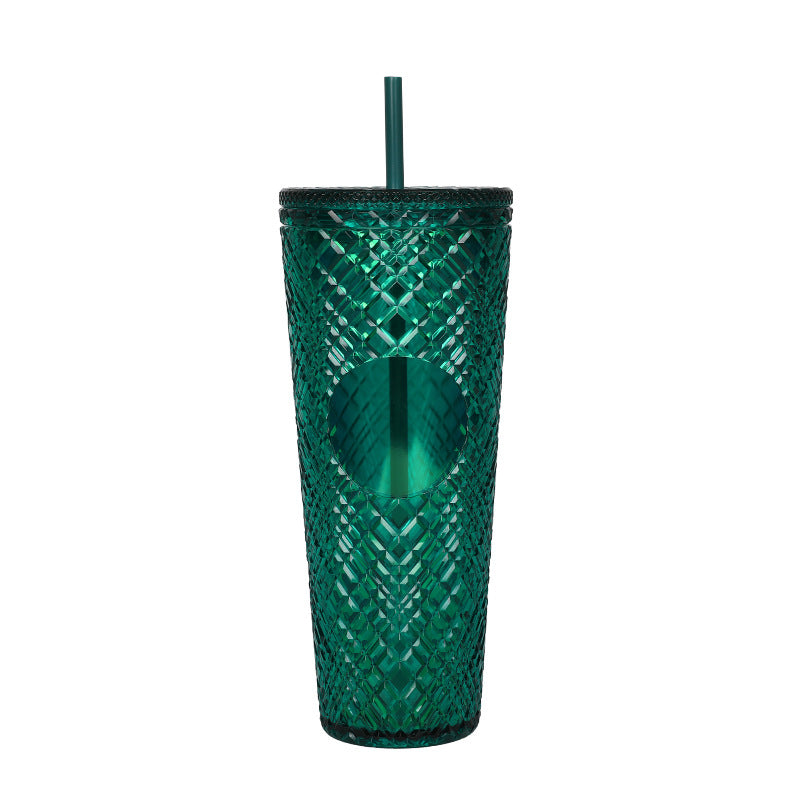 Large Capacity Coffee Cup 710ml Durian Cup Diamond Creative Plastic Straw Cup with Lid Reusable Mug