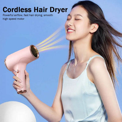 2600mAh Cordless Anion Blow Dryer Portable Hair Dryer 40/500W USB Rechargeable Powerful 2 Gears for Household Travel Salon - MarvelouStoree