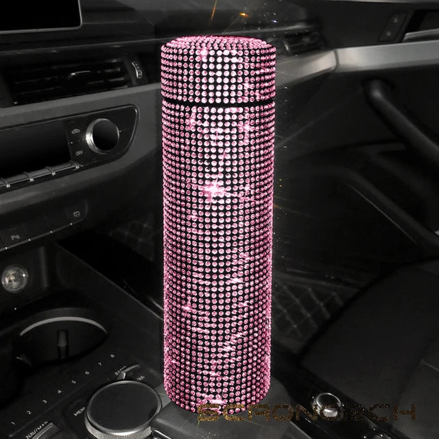 Bling Rhinestone Thermos Bottle Insulated Double Wall Stainless Steel Water Bottle Coffee Travel Car Coffee Mug Cup Vacuum Flask