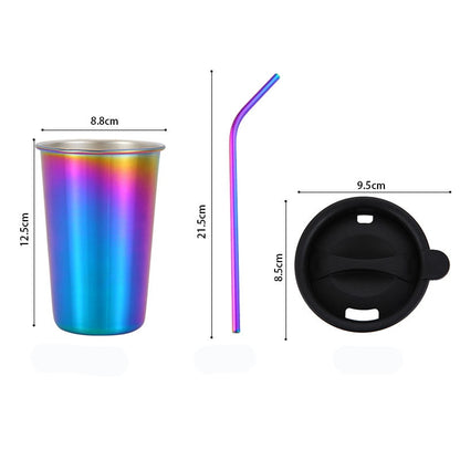 500ml 304 Stainless Steel Coffee Mugs Metal Straw Reusable Tumbler Pint Outdoor Camping Travel Mug Drinking Juice Tea Beer Cups