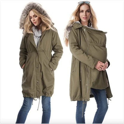 Fur-Collared Maternity Coat - MarvelouStoree