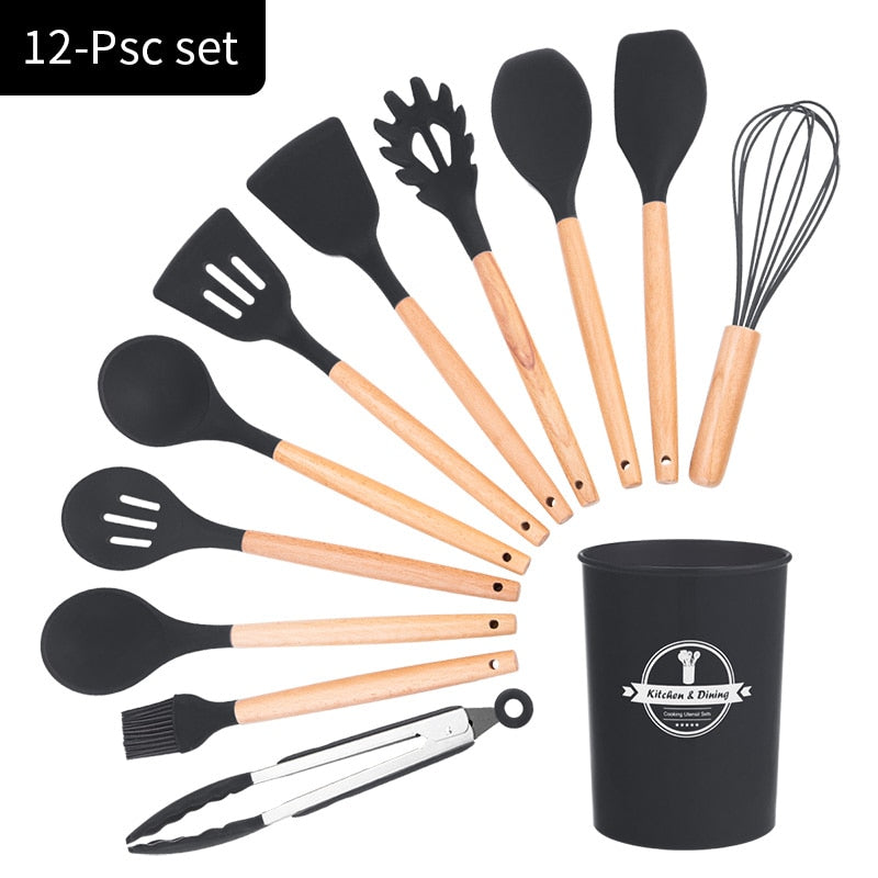 Silicone Kitchen Cooking Utensil Set  Standard Non-Stick Silica Heat Resistance Kitchen Tool Accessories