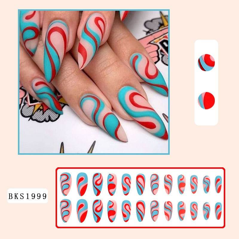 Nail Art Almond Nails Finished Wearable Nails Mid-Length Nail Art Patch Ins Style Hot Girl - MarvelouStoree