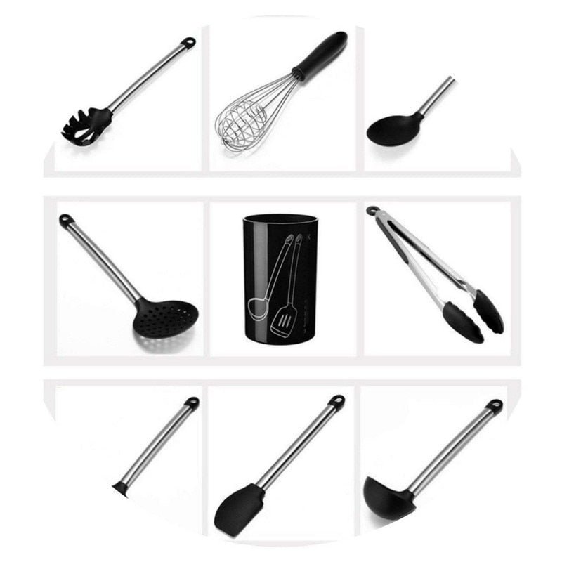 8PCS Silicone Kitchenware Cooking Spoon Soup Ladle-Egg Spatula Turner Kitchen Tools Cooking Utensil Set