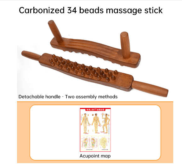 Handheld 34 Beads Home Massaging Device wood stick massage tool Body Massage Wooden Guasha Tool for Relaxation - MarvelouStoree