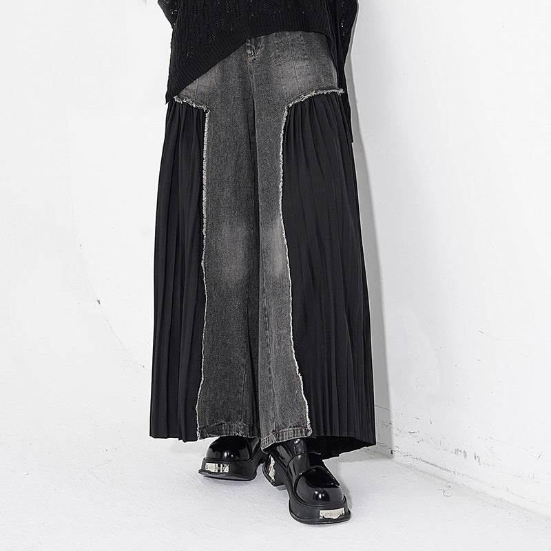 Retro pleated niche design spliced washed denim casual pants new loose slimming cropped pants - MarvelouStoree