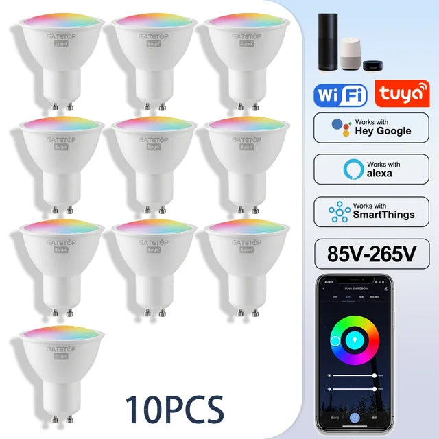 1-10PCS Tuya GU10 LED Rgb Smart Light Bulb Dimmable Gu10 6W Wifi Led Magic Lamp AC 85-265V 110V 220V Work With Alexa Google Home