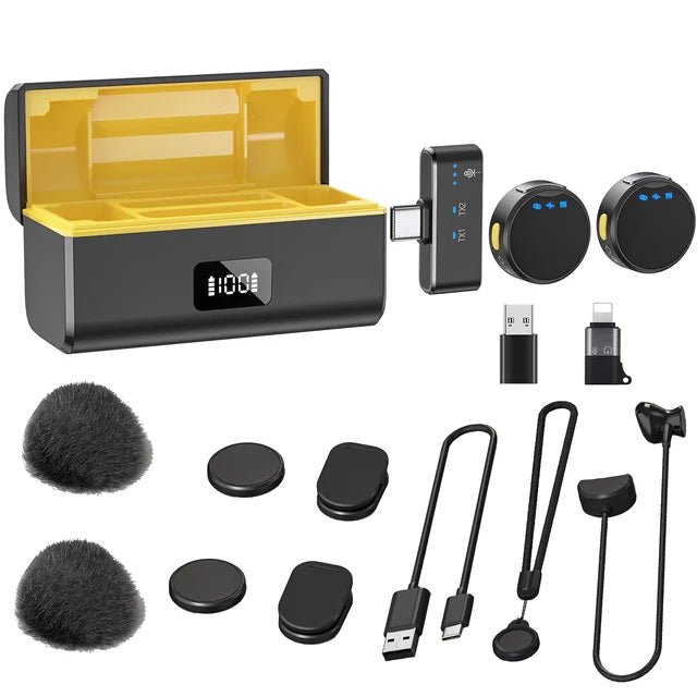 100M Wireless Microphone for Phone Professional Magnetic Lavalier Microphone with Charging Box Noise Reduction for Recording - MarvelouStoree