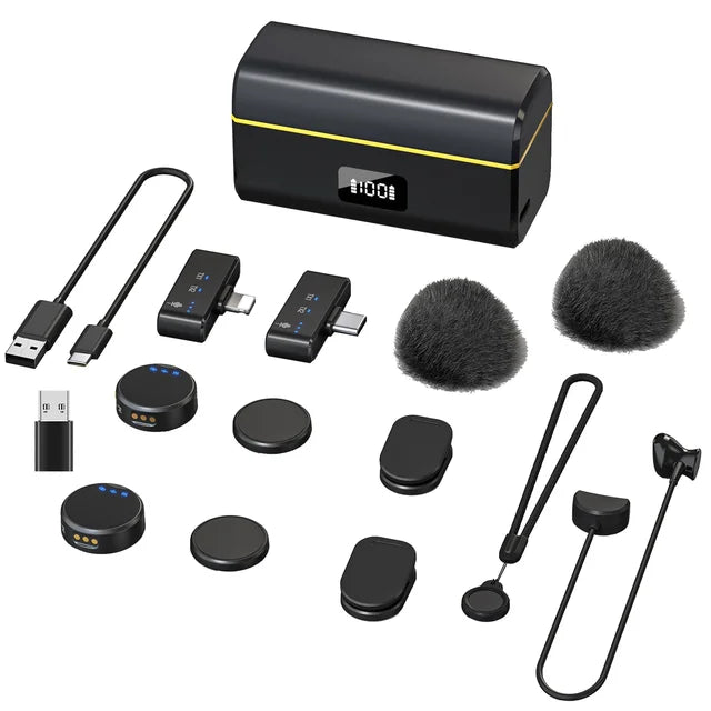 100M Wireless Microphone for Phone Professional Magnetic Lavalier Microphone with Charging Box Noise Reduction for Recording - MarvelouStoree