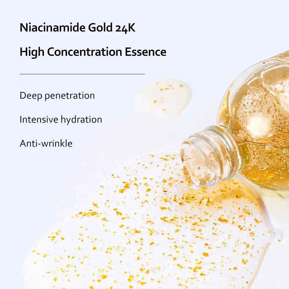 100ml 24K Gold Niacinamide Essence Anti Aging Hyaluronic Acid Face Serum Shrink Pore Replenishment Moisturize Brighten Skin Care - MarvelouStoree