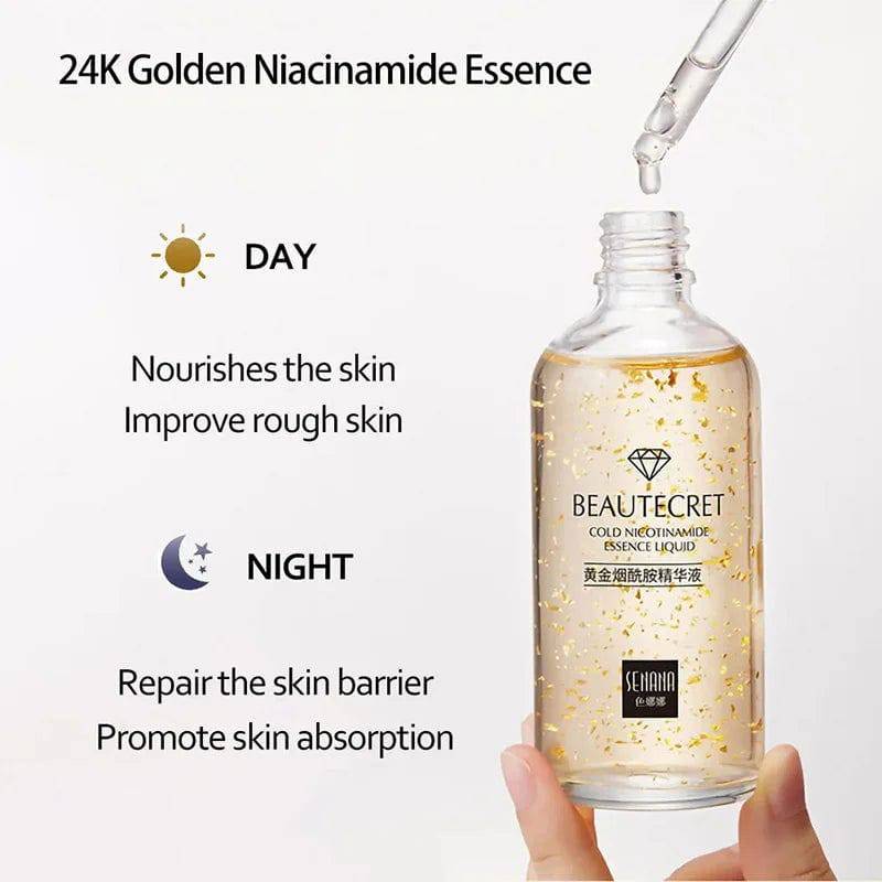 100ml 24K Gold Niacinamide Essence Anti Aging Hyaluronic Acid Face Serum Shrink Pore Replenishment Moisturize Brighten Skin Care - MarvelouStoree