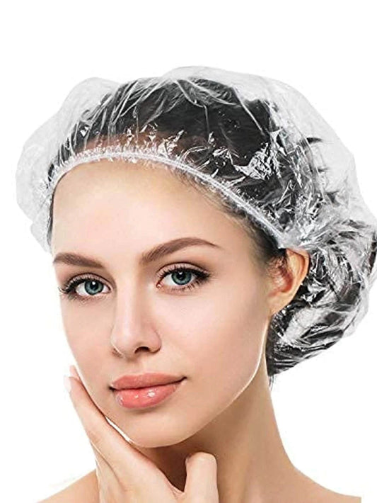 100PCS Disposable Shower Caps, Plastic Clear Hair Cap Large Thick Waterproof Bath Caps for Women, Hotel Travel Essentials Access - MarvelouStoree