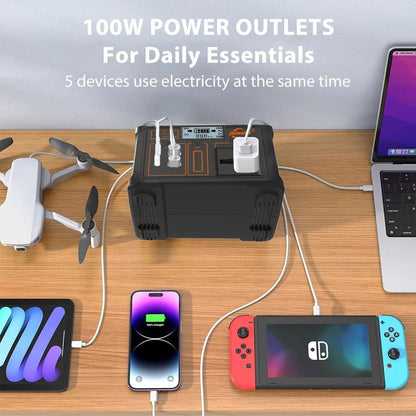 100W Portable Power Station 220V/110V Solar Generator Outdoor Emergency Mobile Power Bank 24000mAh LiFePO4 For Camping Power LED - MarvelouStoree