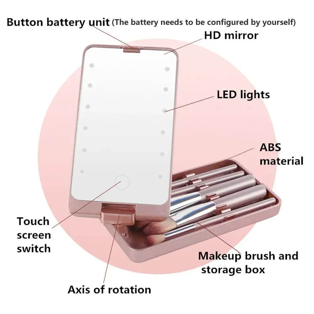 LED Folding Rotating Cosmetic Mirror Box with Brush - MarvelouStoree