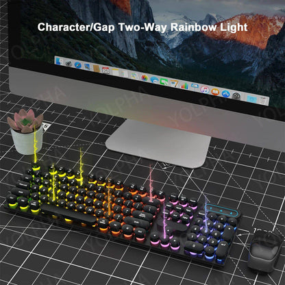 104Keys Wired Keyboard with RGB Backlit Breathing Light Gaming Wired Ergonomic Keyboard for Computer Laptop for PC Gamer Office - MarvelouStoree