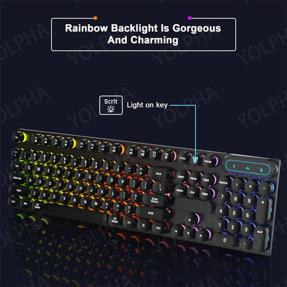 104Keys Wired Keyboard with RGB Backlit Breathing Light Gaming Wired Ergonomic Keyboard for Computer Laptop for PC Gamer Office - MarvelouStoree