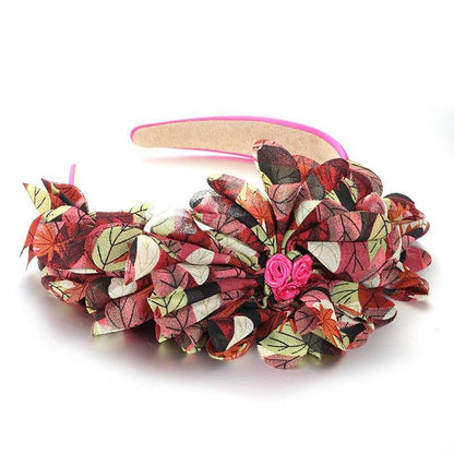 Fashionable leaf pattern fabric oversized flower headband - MarvelouStoree