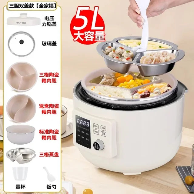 Marveloustoree 110V-240V/Household three grid electric pressure cooker, household multi-functional electric hot pot, Yuanyang rice cooker