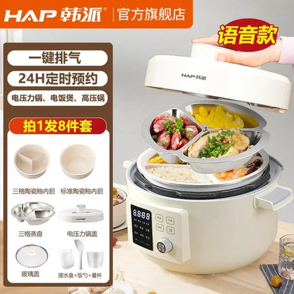 Marveloustoree 110V-240V/Household three grid electric pressure cooker, household multi-functional electric hot pot, Yuanyang rice cooker