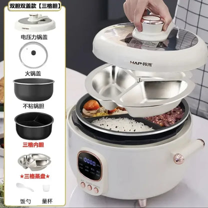 Marveloustoree 110V-240V/Household three grid electric pressure cooker, household multi-functional electric hot pot, Yuanyang rice cooker