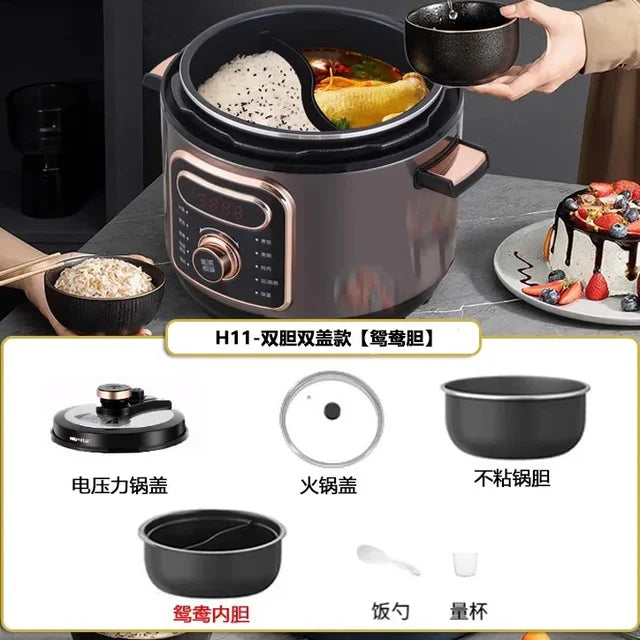 Marveloustoree 110V-240V/Household three grid electric pressure cooker, household multi-functional electric hot pot, Yuanyang rice cooker