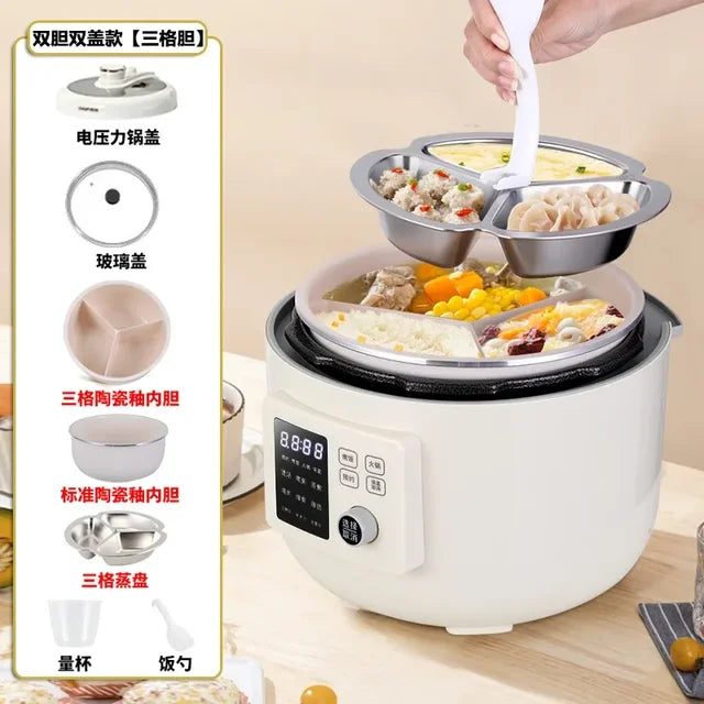 Marveloustoree 110V-240V/Household three grid electric pressure cooker, household multi-functional electric hot pot, Yuanyang rice cooker