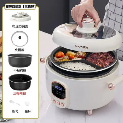 Marveloustoree 110V-240V/Household three grid electric pressure cooker, household multi-functional electric hot pot, Yuanyang rice cooker