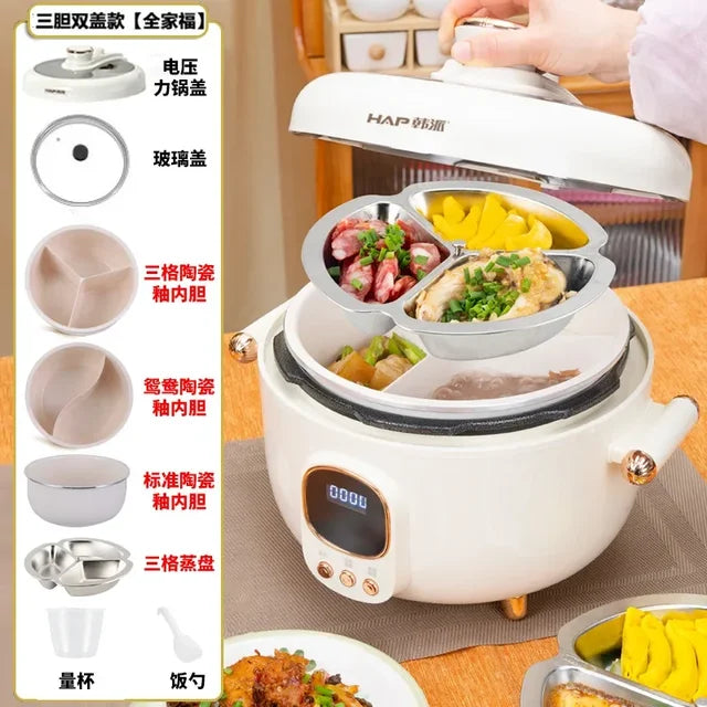 Marveloustoree 110V-240V/Household three grid electric pressure cooker, household multi-functional electric hot pot, Yuanyang rice cooker