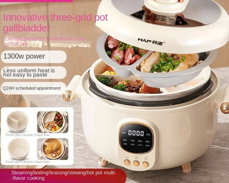 Marveloustoree 110V-240V/Household three grid electric pressure cooker, household multi-functional electric hot pot, Yuanyang rice cooker