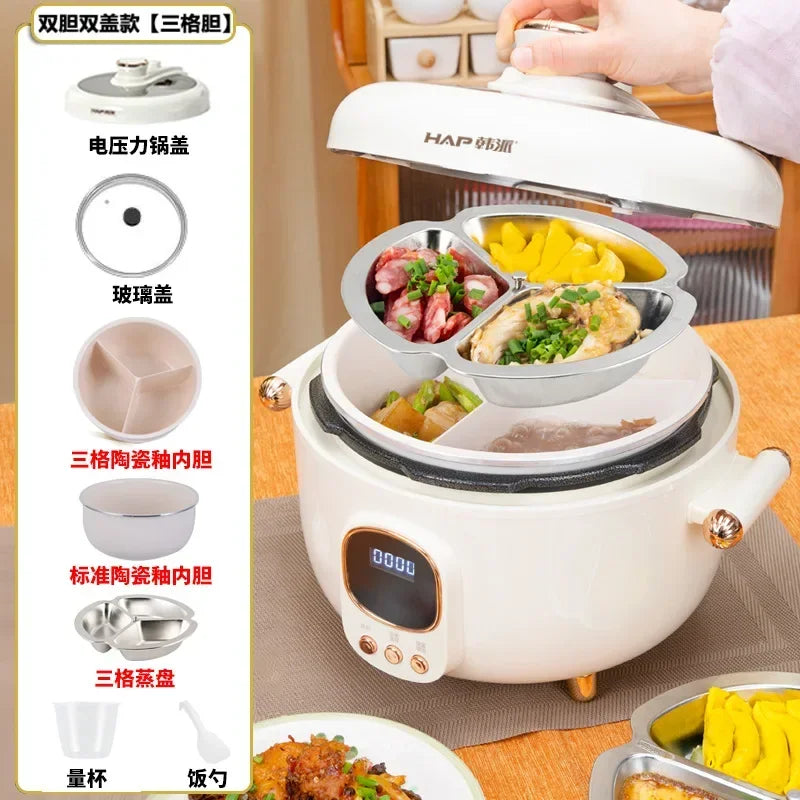 Marveloustoree 110V-240V/Household three grid electric pressure cooker, household multi-functional electric hot pot, Yuanyang rice cooker