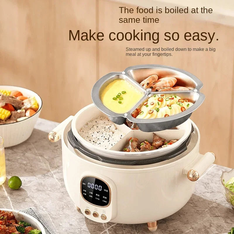 Marveloustoree 110V-240V/Household three grid electric pressure cooker, household multi-functional electric hot pot, Yuanyang rice cooker