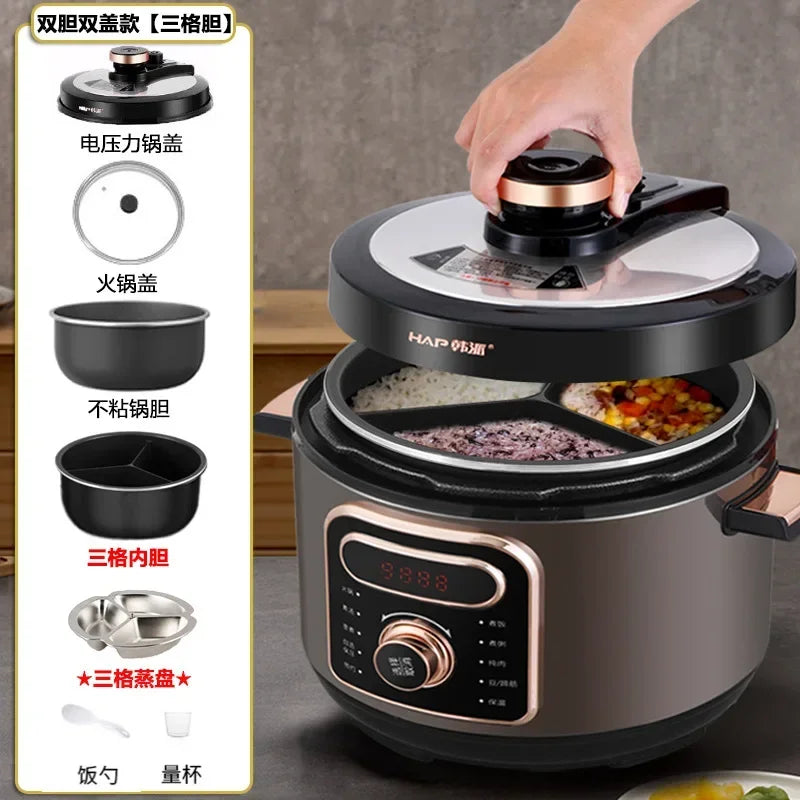 Marveloustoree 110V-240V/Household three grid electric pressure cooker, household multi-functional electric hot pot, Yuanyang rice cooker