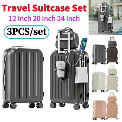 12 20 24 Inch 3 Pieces Carrier Travel Suitcase Set with Spinner Wheels Trolley Case Luggage On Wheels Zipper TSA-Approved Lock - MarvelouStoree