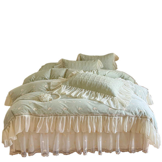 Cotton padded bed skirt with princess style pure cotton lace lace bed sheet and duvet cover