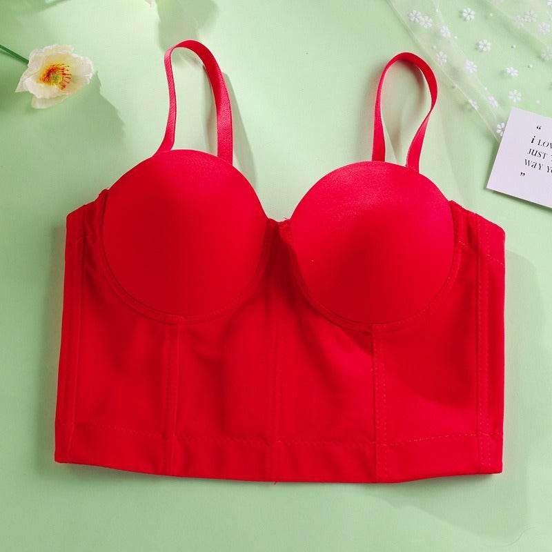 Strapless outer wear fishbone bra solid color with steel ring body shaping vest short - MarvelouStoree