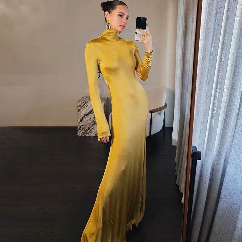 Half Turtleneck Women Sexy Evening Party Elegant Solid Pure Body-Shaping Wholesale Zipper Slim - MarvelouStoree