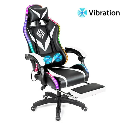 135 Degrees Gaming Chair RGB Light Office Chair Bluetooth Speaker Gamer Computer Chair Ergonomic Swivel 2 Point Massage Recliner