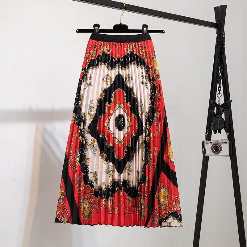 Pleated Skirt Black Ruffled Pleated Print Mid Skirt Short Half Body Chiffon Fresh and Sweet Skirt - MarvelouStoree