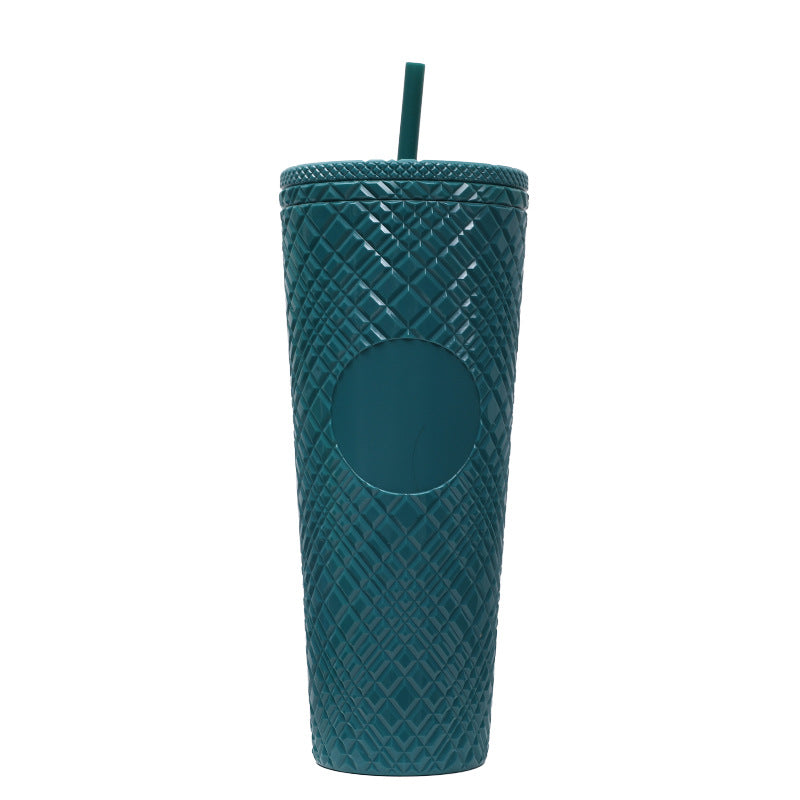 Large Capacity Coffee Cup 710ml Durian Cup Diamond Creative Plastic Straw Cup with Lid Reusable Mug