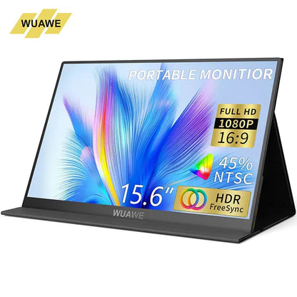 15.6" WUAWE Portable Monitor, 1080P 72% NTSC 100% sRGB USB C HDMI Travel Monitor for Laptop, External Second Computer Monitor