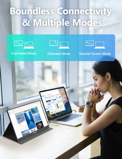 15.6" WUAWE Portable Monitor, 1080P 72% NTSC 100% sRGB USB C HDMI Travel Monitor for Laptop, External Second Computer Monitor