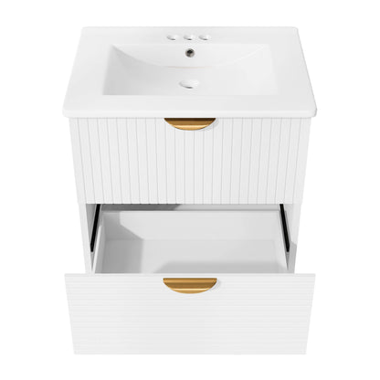 Modern 24-Inch Wall-Mounted Bathroom vanity with 2 Drawers, White - Ideal for Small Bathrooms - MarvelouStoree