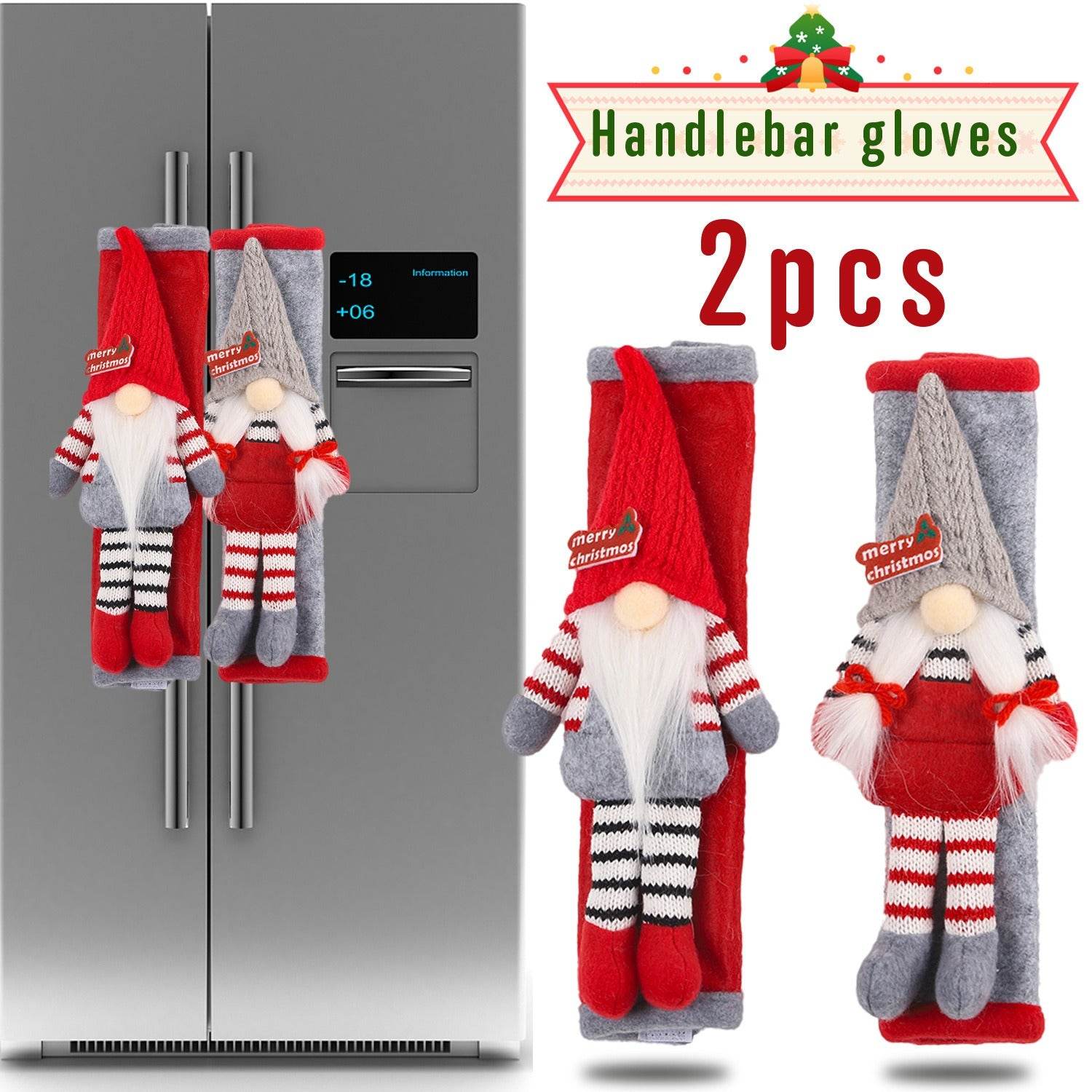 Christmas Red Grey Refrigerator Handle Gloves Christmas Forester Door Handle Protective Cover - MarvelouStoree