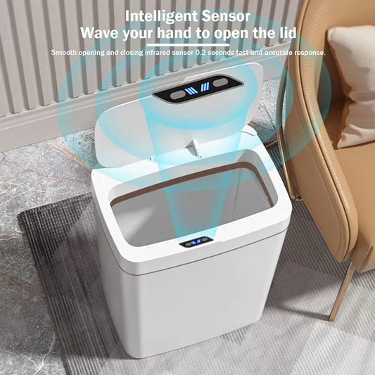 Marveloustoree 15L smart bathroom trash can white non-contact narrow smart sensor trash can smart home automatic bagging electronic trash can