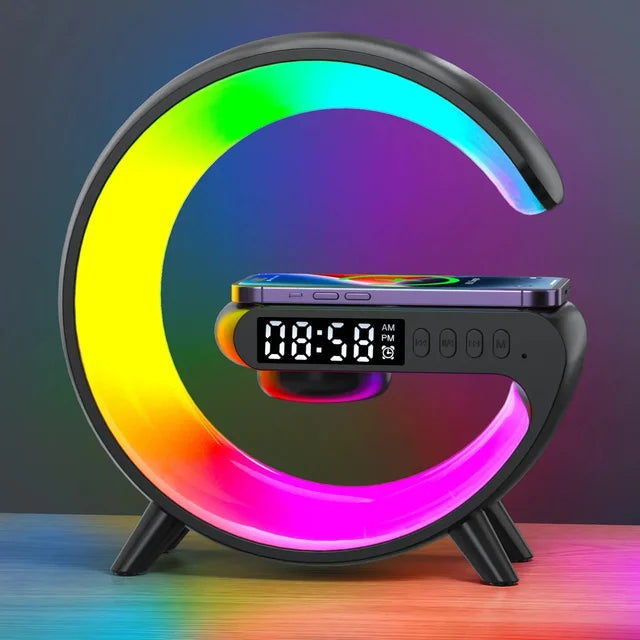 15W Fast Charging Multifunction Wireless Charger Pad Stand Speaker TF RGB Night Light Station for iPhone Samsung Xiaomi Huawei